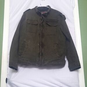 Levis Olive Cotton Military-Style Denim Lined Insulated Jacket Size Large S Mens